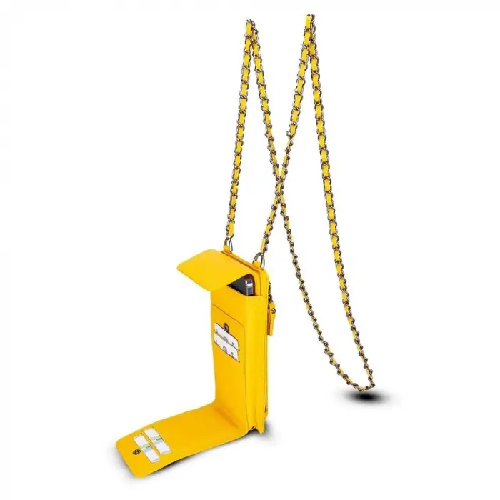 Avjin 6.9 inch Uyumlu Deri Kılıf Cüzdan Askılı FL12 Sarı