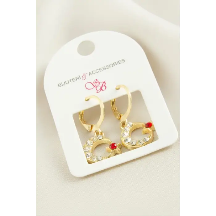 Ay Yıldız Taşlı Küpe