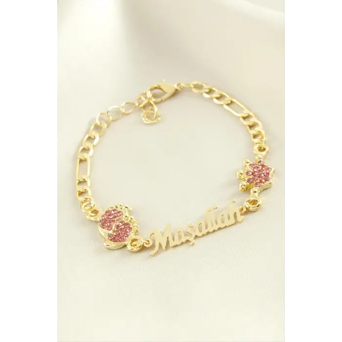 Ayak İzi Maşallah Yazılı Taşlı Bileklik