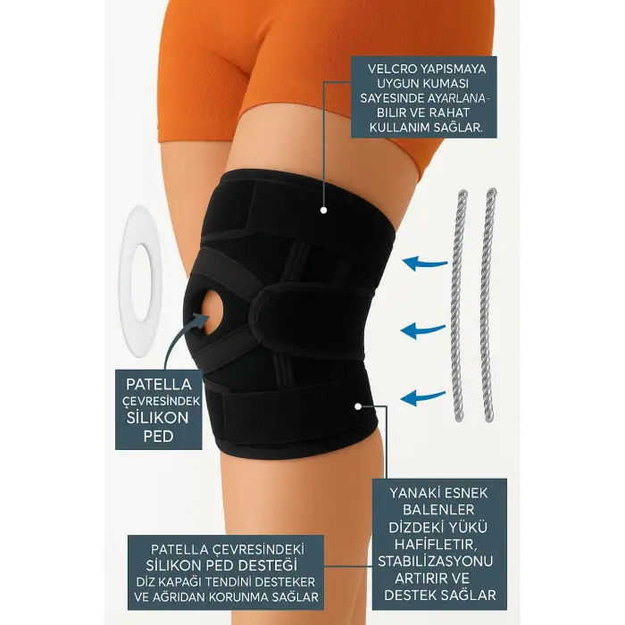 Ayarlanabilir Patella Destekli Ligamentli Menüsküs Çapraz Bağ Koruma Spor Koşu İçin Silikonlu Dizlik
