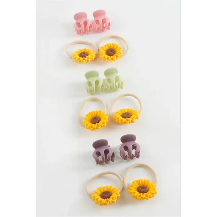 Ayçiçeği Lastikli Mandal Toka 4 Adet