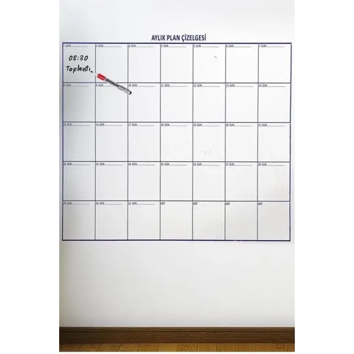 Aylık Planlayıcı Manyetik Duvar Stickerı Takvim Plan Çizelgesi - Ürün Boyutları: 110 cm x 100 cm