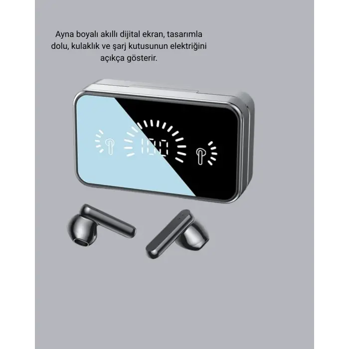 Ayna Ekranlı Bluetooth 5.1 Kablosuz Kulaklık – 3500 mAh Şarj Kutusu, Suya Dayanıklı