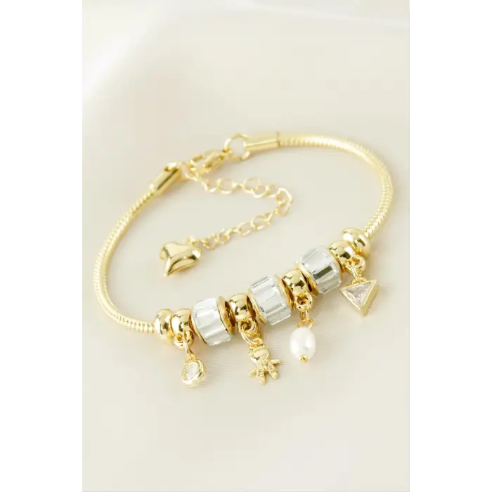 Baget Taşlı Lüks Çelik Kelepçe Bileklik