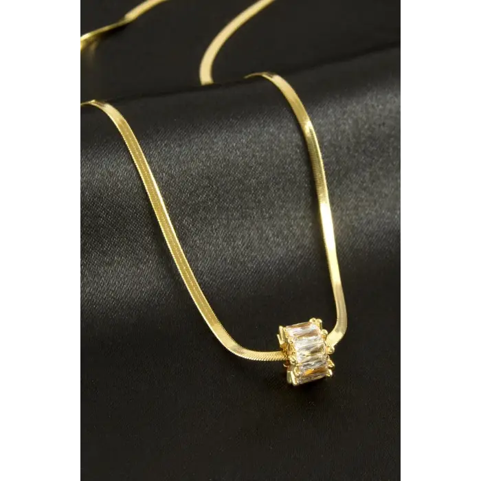 Baget Taşlı Lüks Çelik Kolye