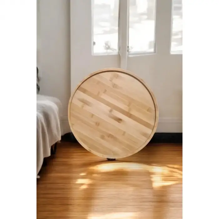 Bambu Metal Ayaklı Katlanabilir Yuvarlak Masa - 44.5 x 48 x 3 cm
