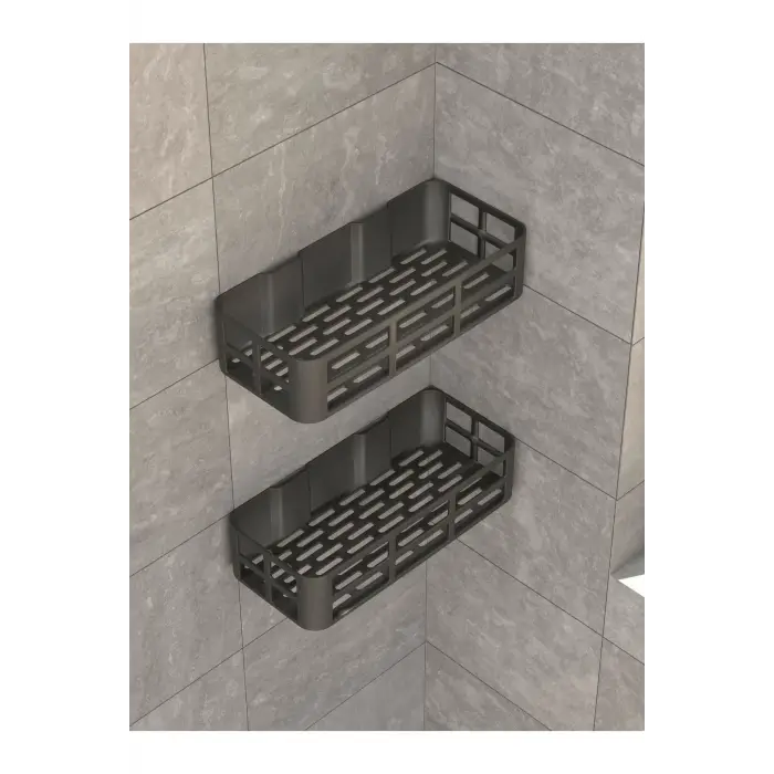 Duş İçi Yapışkanlı Banyo Rafı 2’li Set Delme Yok Güçlü Yapışkan Bantlı Organizer