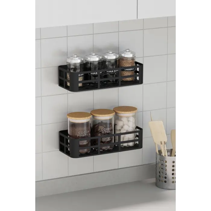 Duş İçi Yapışkanlı Banyo Rafı 2’li Set Delme Yok Güçlü Yapışkan Bantlı Organizer