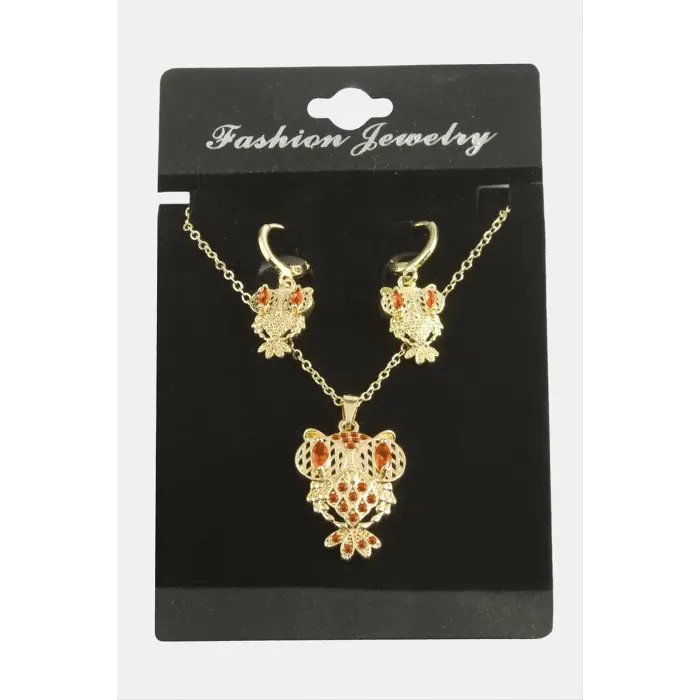 Baykuş Zirkon Taşlı Set Kolye