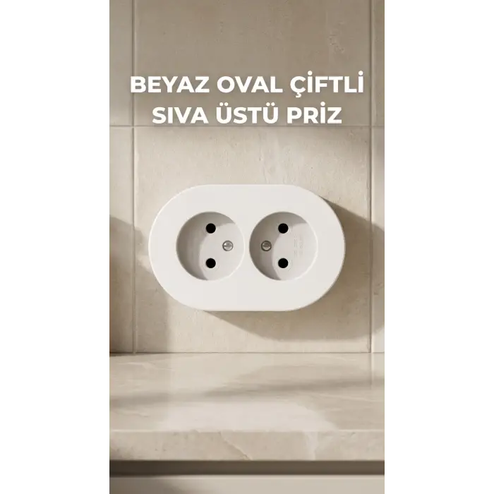 Beyaz İkili Topraklı Priz Duvar Tipi Modern Tasarım