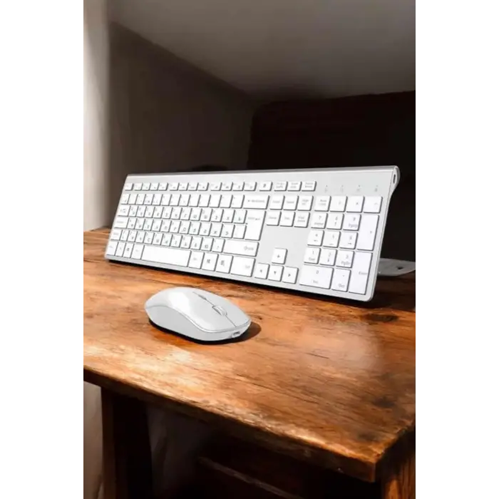 Beyaz Kablosuz Klavye Fare Seti Kablosuz Fare USB Alıcı PC Uyumlu