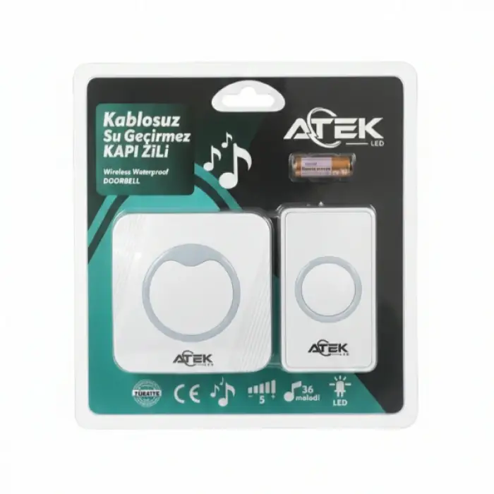 Beyaz Kablosuz Su Geçirmez Kapı Zili