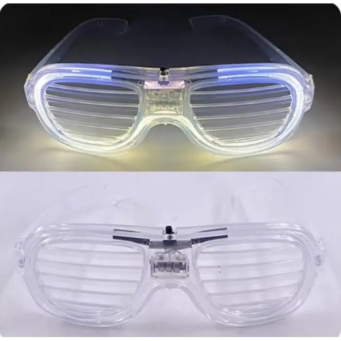 Beyaz Led Işıklı Parti Gözlüğü - Neon Glow Şerit Gözlük 3 Modlu