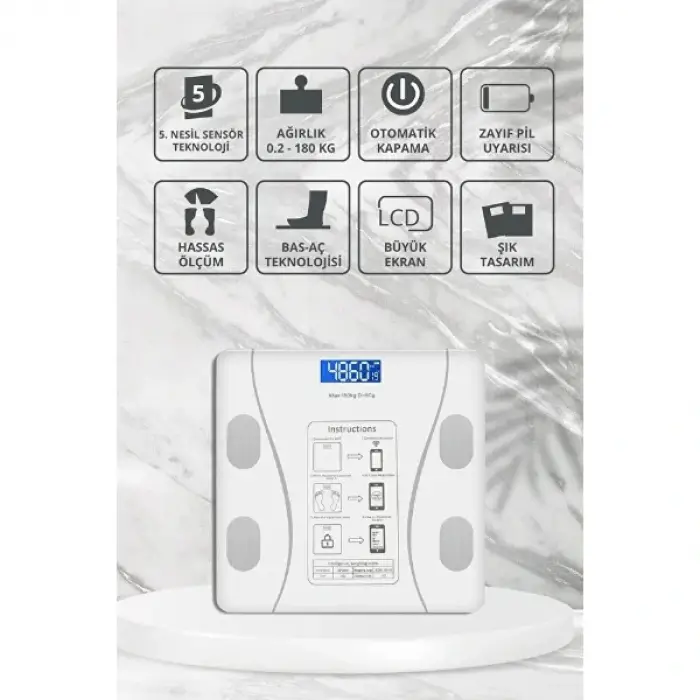Beyaz Renk Bluetooth Özellikli Akıllı Tartı