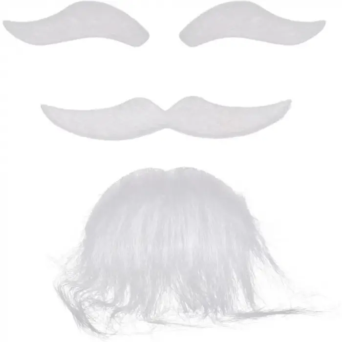 Beyaz Renk Kendinden Yapışkanlı Takma Sakal Bıyık ve Kaş Seti