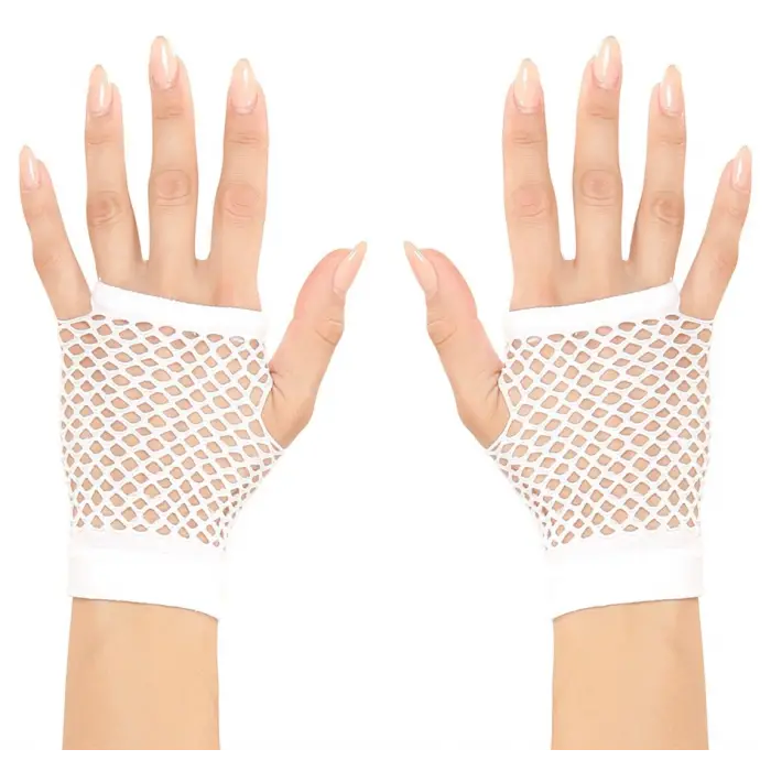 Beyaz Renk Kısa Boy Fileli Örgü Eldiven