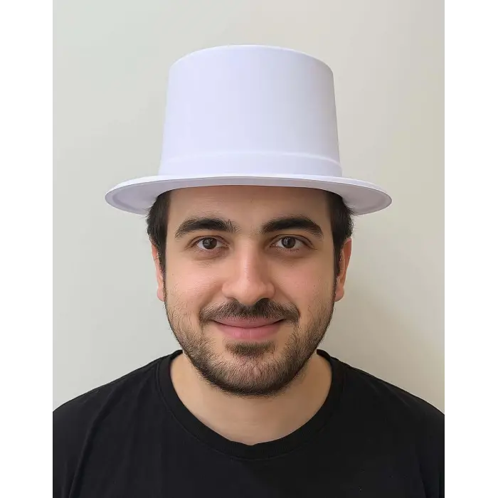 Beyaz Renk Plastik Nubuk Kadife Flok Kaplama Fötr Şapka 11 cm