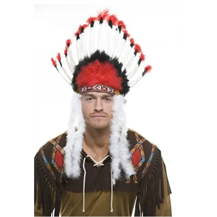 Beyaz Tüylü Siyah Kırmızı Büyük Hintli Kızılderili Başlığı