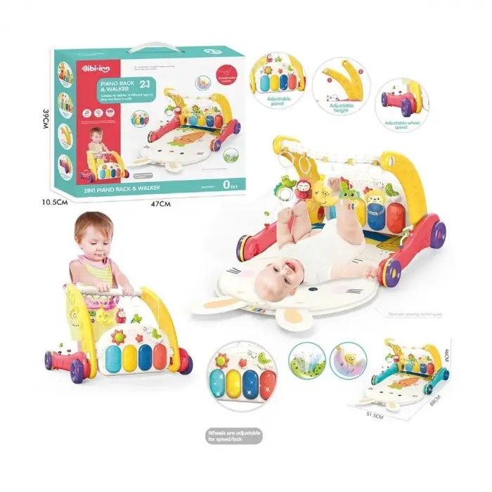 BIB6016- Vardem Piyanolu Bebek Yürüteci ve Tavşan Desenli Kırmızı Oyun Halısı  2 in 1