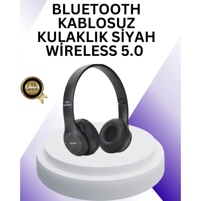 Bluetooth 5.0 Kablosuz Kulak Üstü Kulaklık | Stereo Ses ve Katlanabilir Tasarım