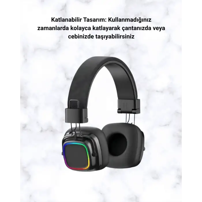 Bluetooth 5.3 Rainbow Işıklı Kulak Üstü Kablosuz Kulaklık