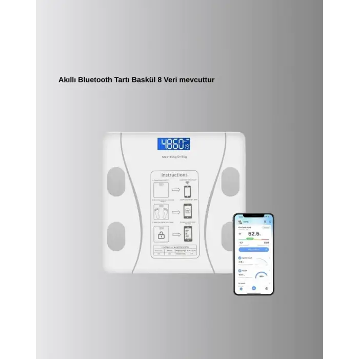 Bluetooth Akıllı Tartı – 8 Fonksiyonlu Dijital Baskül, 180 kg Kapasiteli