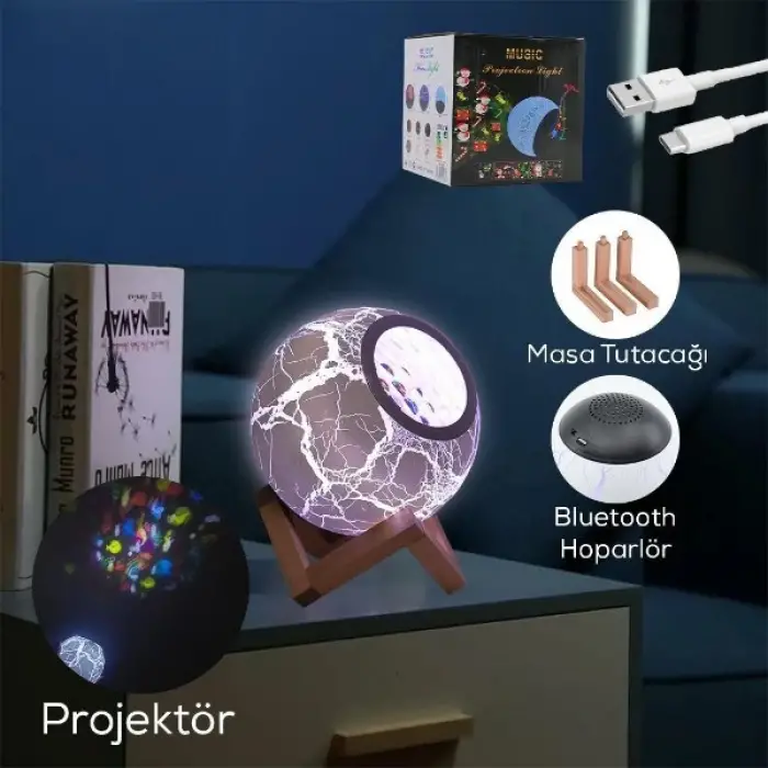 Bluetooth Özellikli Desenli Projektör Gece Lambası