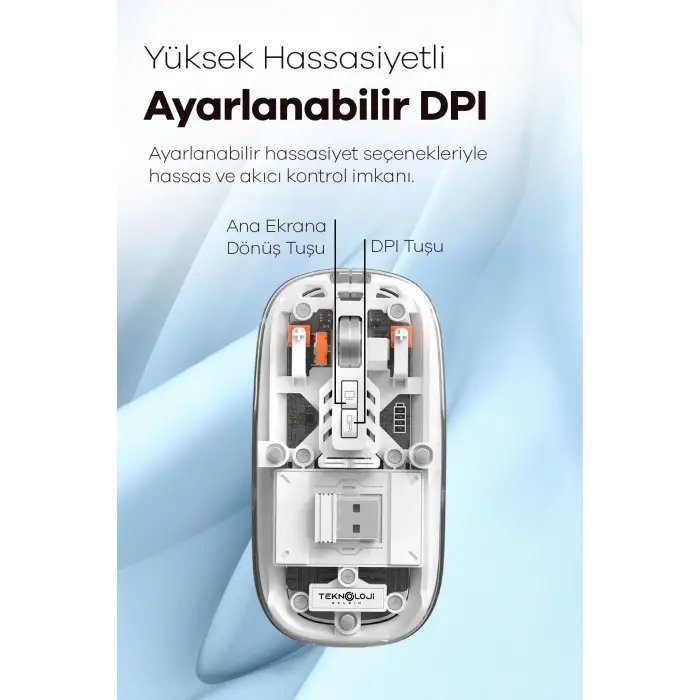 Bluetooth USB Çift Modlu Sessiz Mouse, Şeffaf Mıknatıslı Kapaklı, Type-C Şarjlı, DPI Ayarlı, Kablosuz 10m Çekim Mesafeli, Masaüstü Kısayol Tuşlu, Taşınabilir Şarjlı Mouse Beyaz