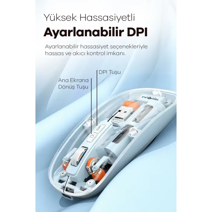 Bluetooth USB Çift Modlu Sessiz Mouse, Şeffaf Mıknatıslı Kapaklı, Type-C Şarjlı, DPI Ayarlı, Kablosuz 10m Çekim Mesafeli, Masaüstü Kısayol Tuşlu, Taşınabilir Şarjlı Mouse Siyah