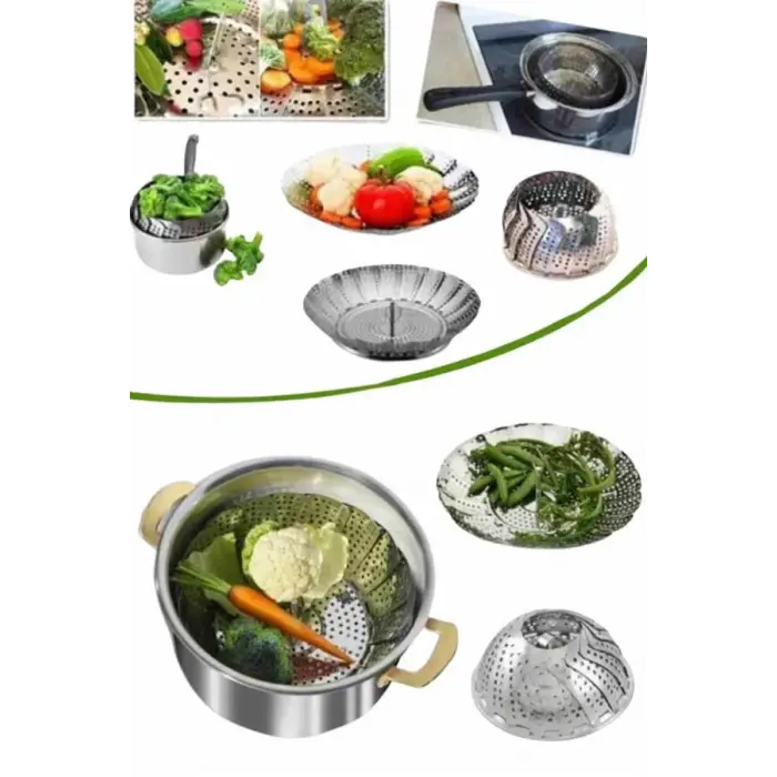 Buharda Pişirme Haşlama Aparatı Açılır Kapanır Paslanmaz Çelik Sebze Haşlama
