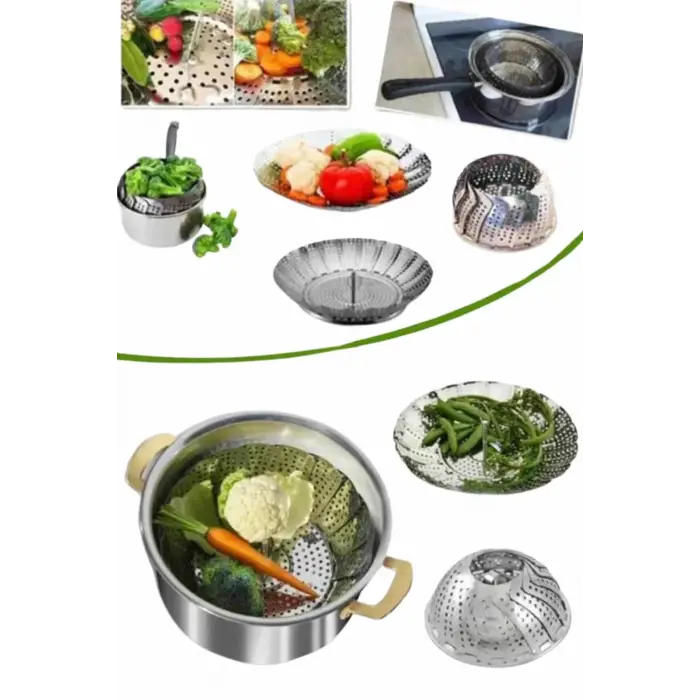 Buharda Pişirme Haşlama Aparatı Açılır Kapanır Paslanmaz Çelik Sebze Haşlama