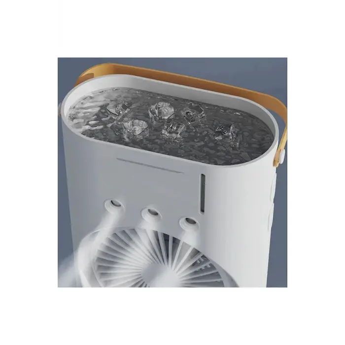 Buharlı Çift Pervaneli Işıklı Vantilatör Uzaktan Kumandalı Taşınabilir Şarjlı Midi Fan