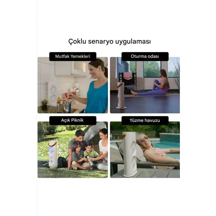 Buharlı Çift Pervaneli Işıklı Vantilatör Uzaktan Kumandalı Taşınabilir Şarjlı Midi Fan