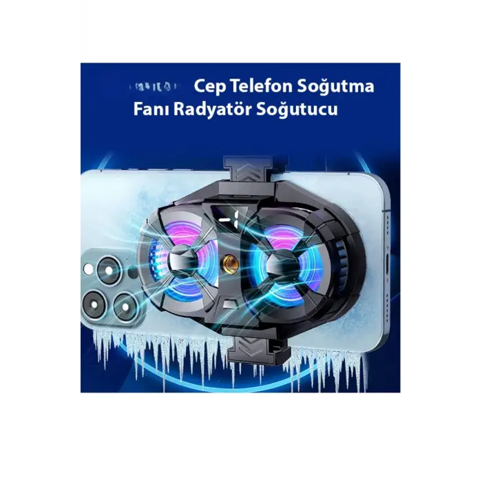 Bütün Telefon Modelleri İle Uyumlu Telefon Soğutucu ÇiftFan Pervaneli 3 Kademeli Işıklı Oyuncu Güçlü
