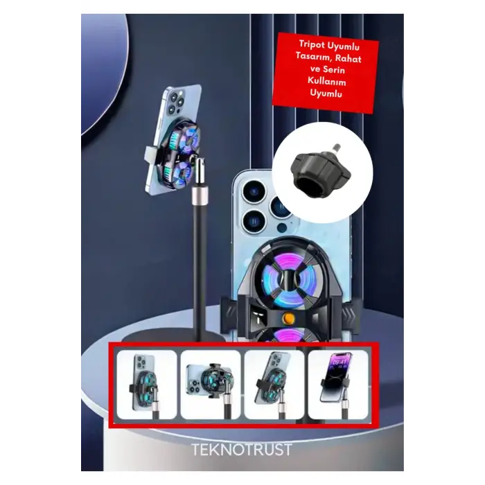 Bütün Telefon Modelleri İle Uyumlu Telefon Soğutucu ÇiftFan Pervaneli 3 Kademeli Işıklı Oyuncu Güçlü