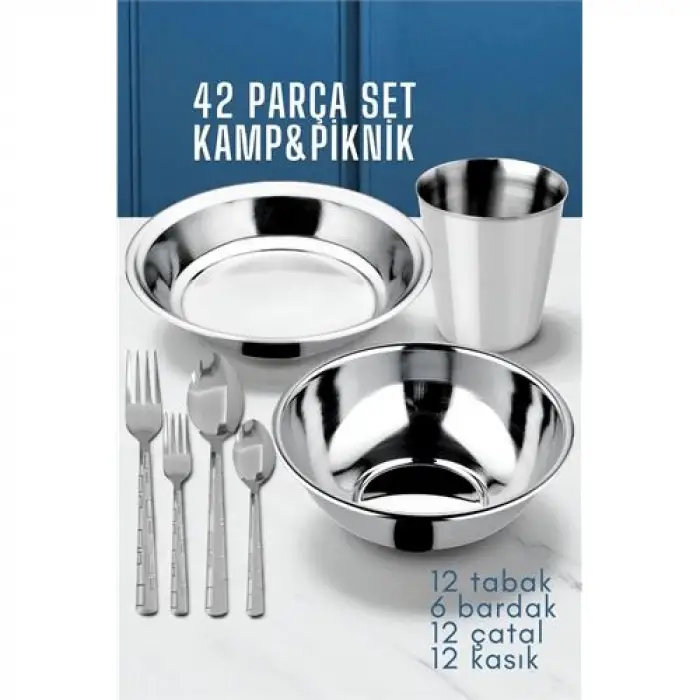 42 Parça Tabak Kase Bardak Çatla Kaşık Seti Kamp Piknik Seti