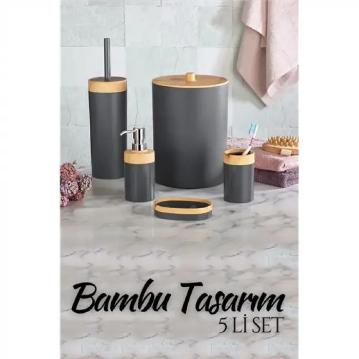 BX 5 li Banyo Seti Bambu Design ANTRASİT