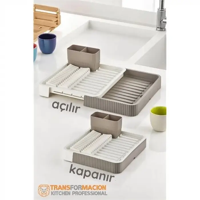 BX Açılır-Kapanır Bulaşıklık - Bulaşık Durulama Sepeti Tabaklık Bulaşık Kurutmalık LATTE