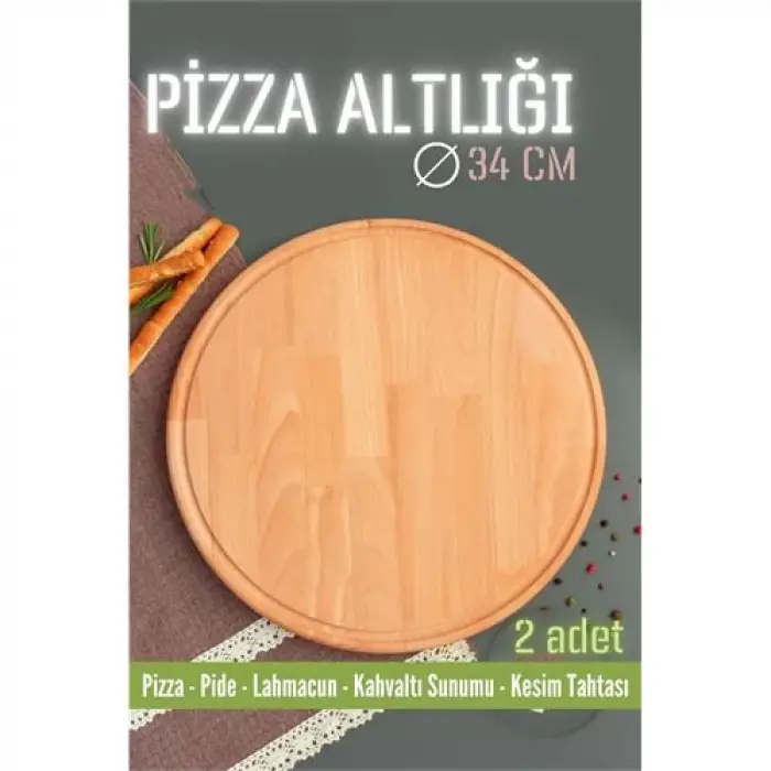 BX Ahşap Pizza Lahmacun Pide Sunum ve Kesim Tahtası 34 cm 2 ADET