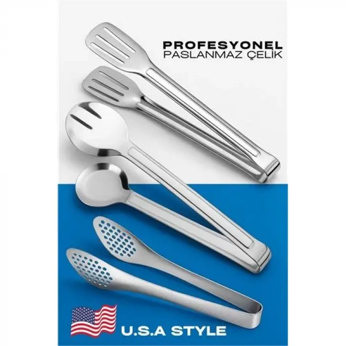 Amerikan Tip Mutfak Maşa Seti  3 LÜ SET 304 Paslanmaz Çelik