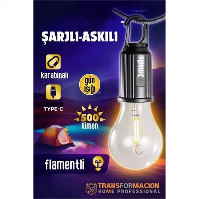 BX Askılı Portatif Şarjlı Askılı Ampül - Kamp Lambası - Acil Durum Lambası