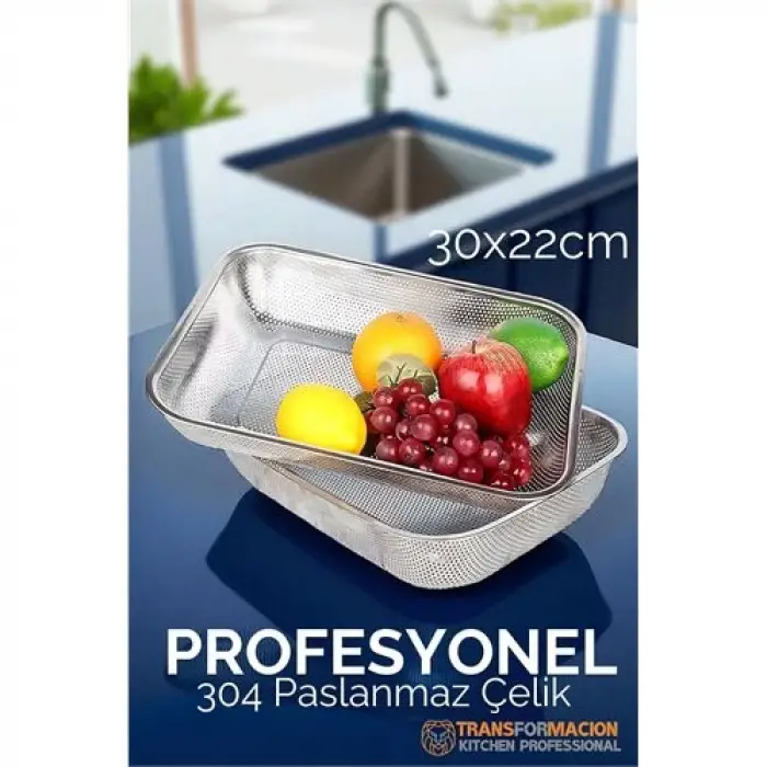 BX Büyük 30X22 CM Kevgir - Profesyonel Süzgeç 304 Paslanmaz Çelik