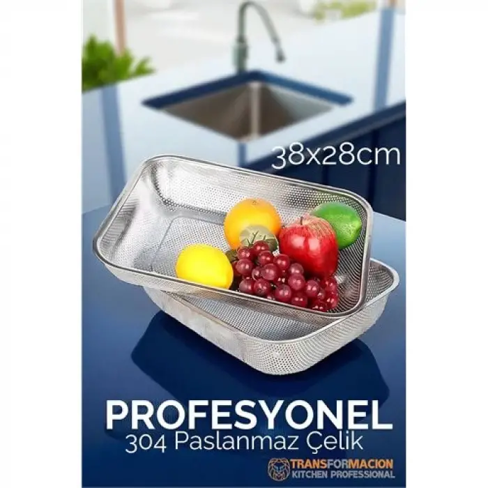 BX Büyük 38X28 CM Kevgir - Profesyonel Süzgeç 304 Paslanmaz Çelik