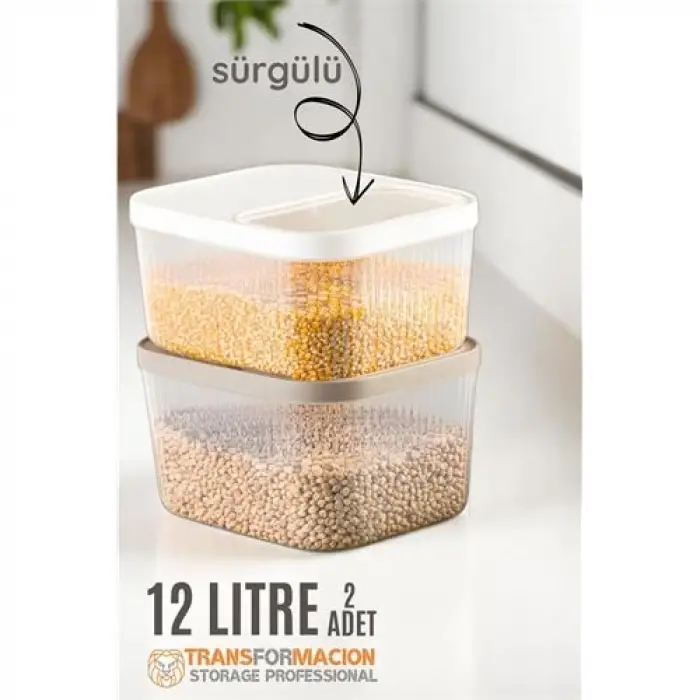 BX Erzak Bakliyat Kutusu Sürgülü Kapak Saklama Kabı 12 Litre 2 ADET