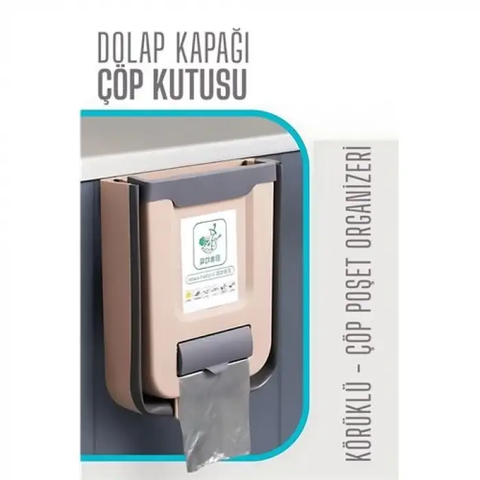 BX Körüklü Çöp Kovası - Mutfak Dolap Kapağına Çöp Kutusu LATTE
