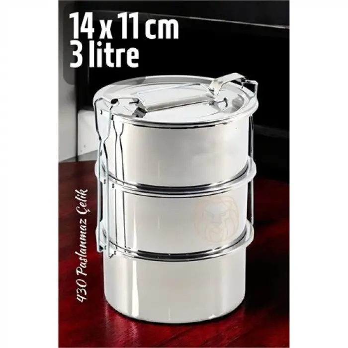 BX Sefer Tası Yemek Kabı Paslanmaz Çelik 3 Katlı 14 cm 3 LİTRE