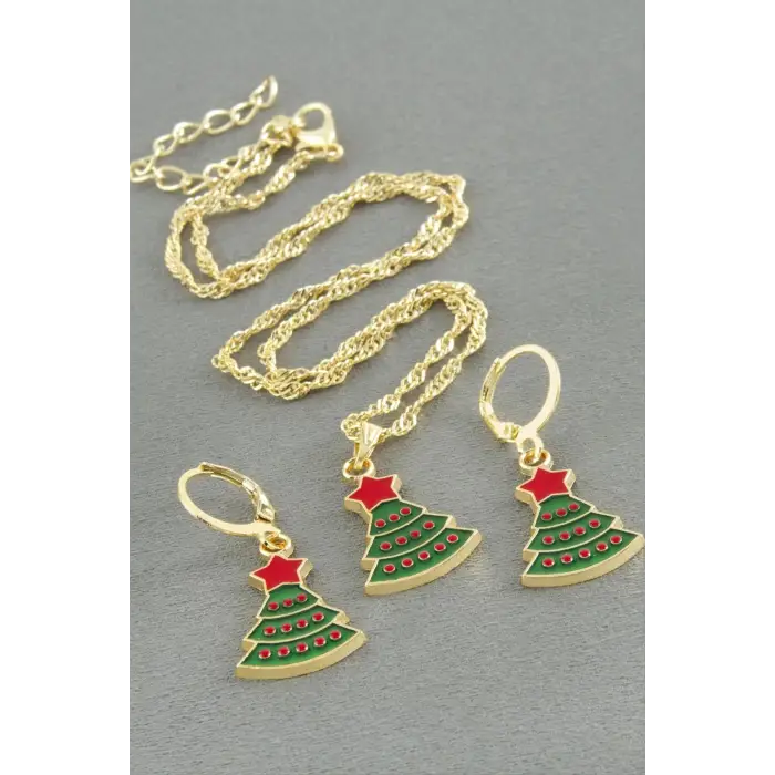 Çam Ağacı Yılbaşı Kutulu Zincir Kolye Set
