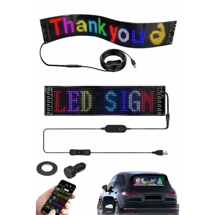 Cama Yapışan En Büyük Boy 16X96 Telefon Kontrollü Led Ekran Digital Araba Yazısı