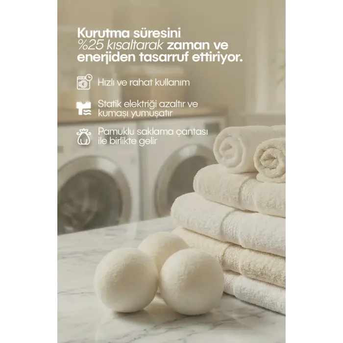 Çamaşır Yün Kurutma Topu ve Koku Seti - Kurutma Makinesi İçin - 3 Adet Top