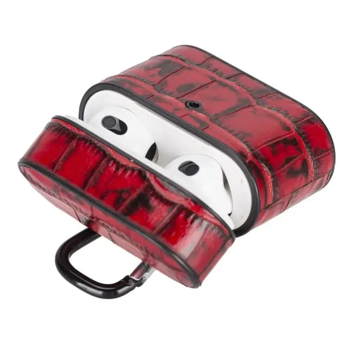 Casquet Apple AirPods 3.nesil Uyumlu Deri Kılıf YK5 Kırmızı